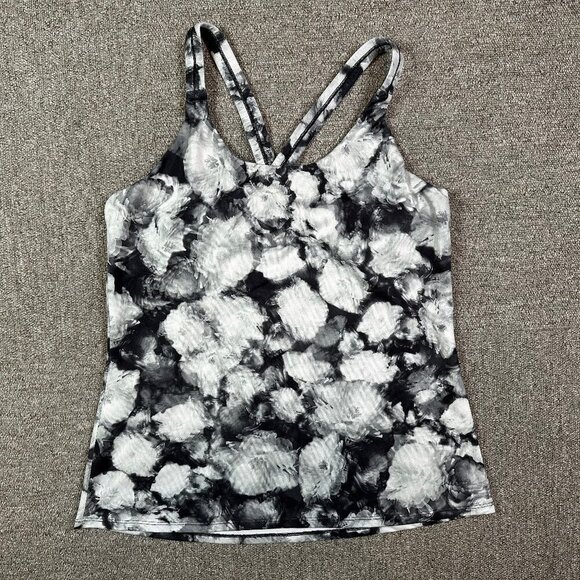 Athleta Floral Crush Workout Tank Top Black & White Size Womens X-Large - Picture 1 of 5